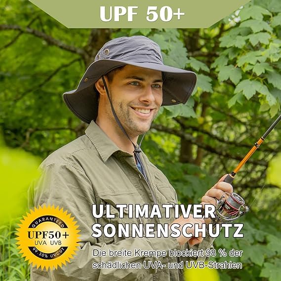 TOP-EX XXL Sombrero de sol para hombre con ala ancha UPF 50+ e impermeable, grandes sombreros de verano al aire libre para senderismo, trekking, pesca, camping, vela, plegable, ajustable, transpirable