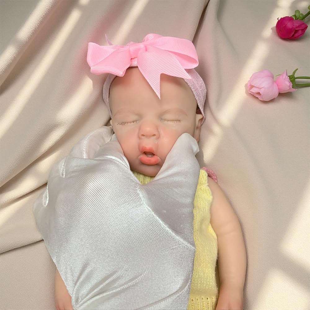 Abenduot Bambola del neonato realistica in silicone da 33 cm, bocca apribile, corpo intero, loulou, regalo per bambini