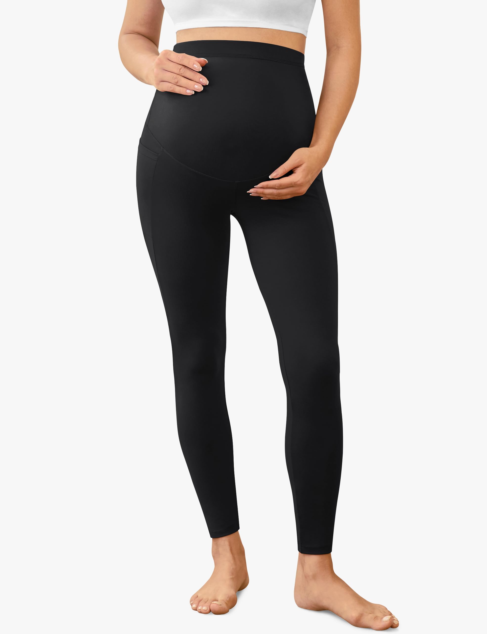 VALANDY Creamlush - Leggings premaman sopra il pancione con tasche, morbidi pantaloni per yoga e allenamento in gravidanza