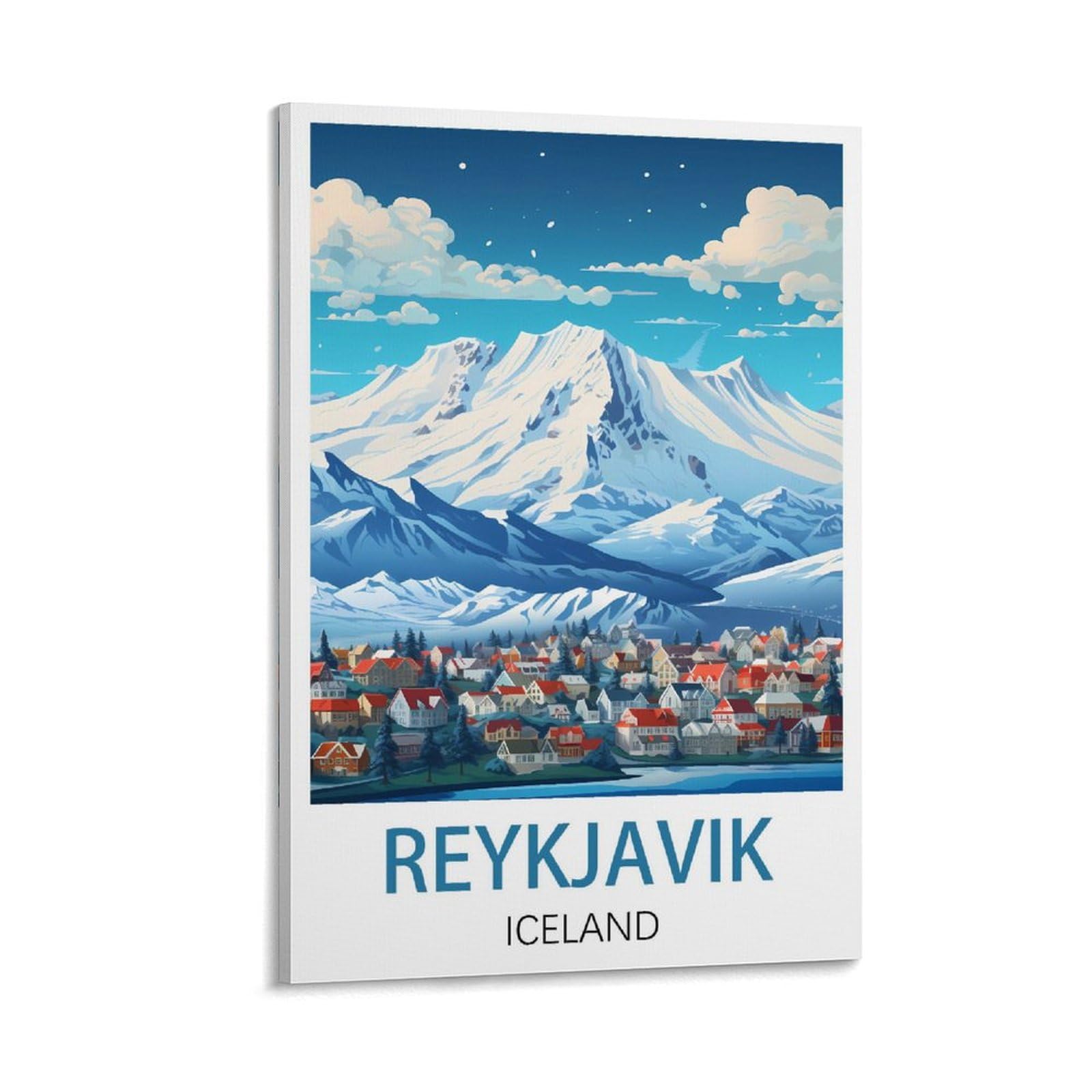 Losnabo Frame-Style Reykjavik Iceland Vintage Travel Poster 08X12inch(20X30cm) Canvas Wall Poster And Art Picture Print Modern Home Bedroom Decor