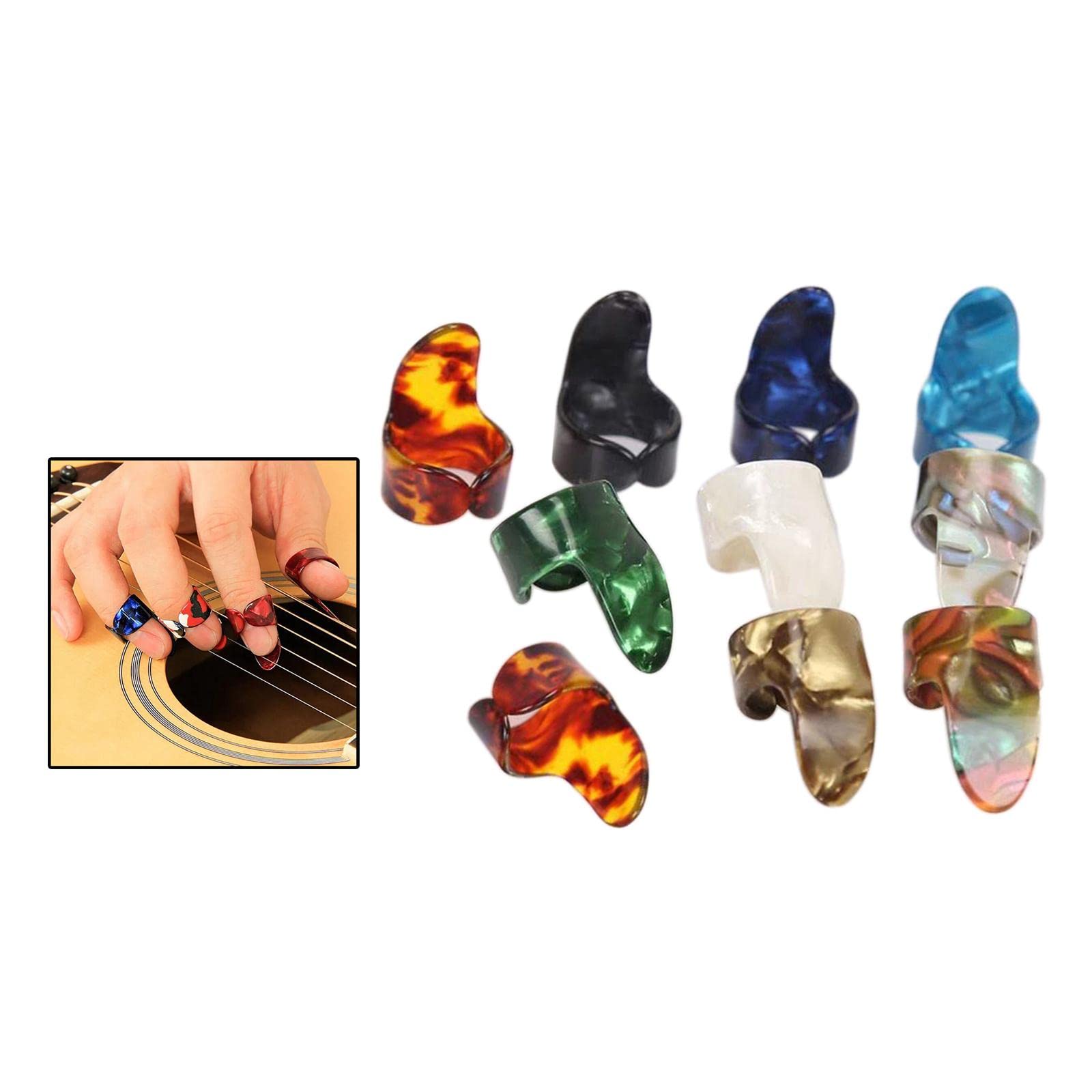 15 Plettri Per Chitarra In Acciaio E Celluloide - Per Pollice E Dita, Multicolore - Foto 4
