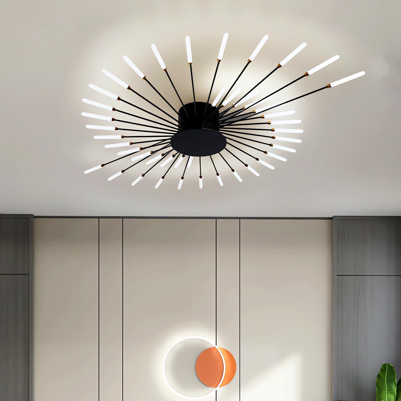 QYSMGS LED Ceiling Light Modern Dimmable Ceiling Lamp Flush Mount Gold/Black Design with Remote Control for Bedroom Living Room Dining Room Office Energy Efficient Lighting (42,Black)