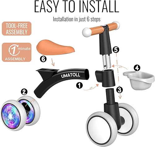 Miniatura 5 de Umatoll Juguetes de bicicleta de equilibrio para bebés de 1 año, asiento ajustable, regalos de cumpleaños para niños de 12 a 24 meses