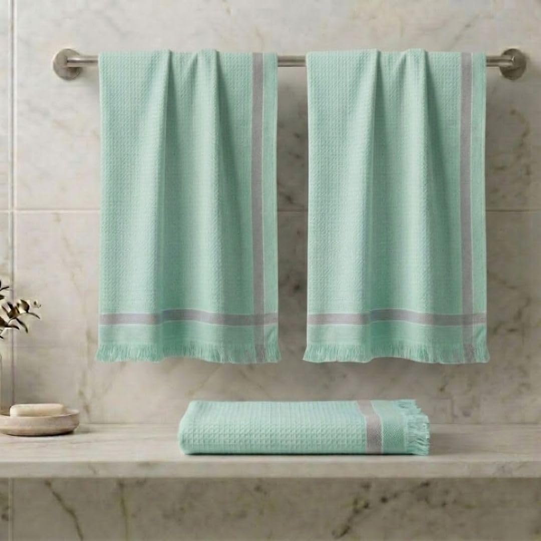 Athom Living Light Weight Cotton Premium Waffle Border Bath Towel 75x150 cm Pack of 3 Multi16