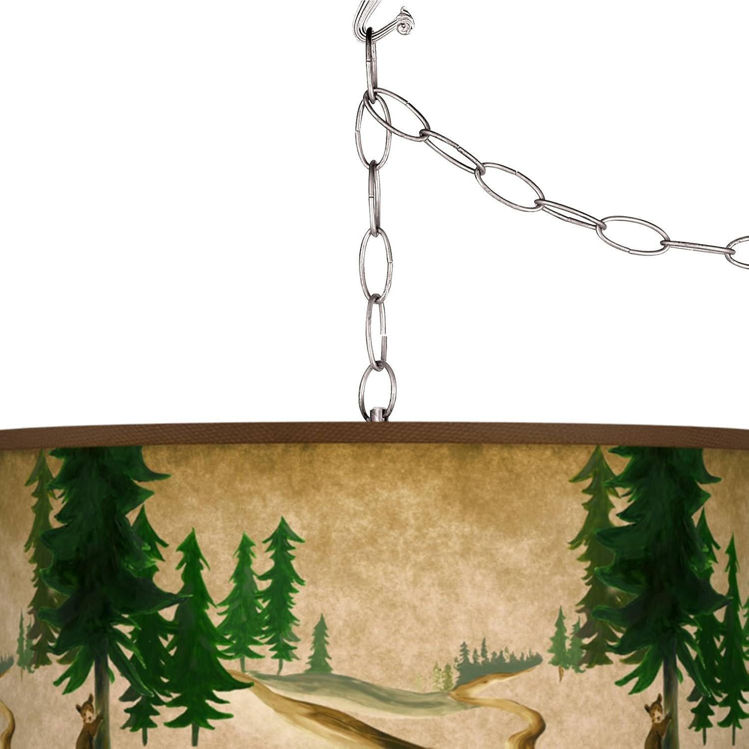 Giclee Glow Bear Lodge 13 1/2" Rustic Western Ceiling Swag Light Pendant Fixture Dining Room Over Table Kitchen Island Foyer Drum Hanging Print Shade Plug in Silver Brushed Nickel Finish Hallway