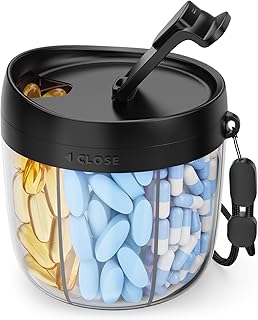 Cute Pill Dispenser with 7 Large Compartments, Portable Pill Bottle Organizer with Wide Opening for Easy Use, Anti-Mix Pill Organizer for Travel, BPA-Free Pill Container, Black