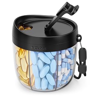 AMOOS Cute Pill Dispenser with 7 Large Compartments, Portable Pill Bottle Organizer with Wide Opening for Easy Use, Anti-Mix Pill Organizer for Travel, BPA-Free Pill Container, Black - Amazon product rated Grade A
