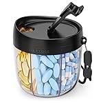 AMOOS Cute Pill Dispenser with 7 Large Compartments, Portable Pill Bottle Organizer with Wide Opening for Easy Use, Anti-Mix Pill Organizer for Travel, BPA-Free Pill Container, Black