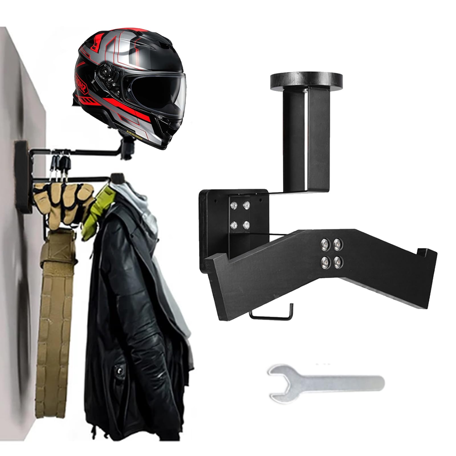 Porta Casco Moto da Parete, Gilet Tattico, Appendiabiti Espandibile, Organizzatore Multifunzionale per Accessori di Biciclette e Moto