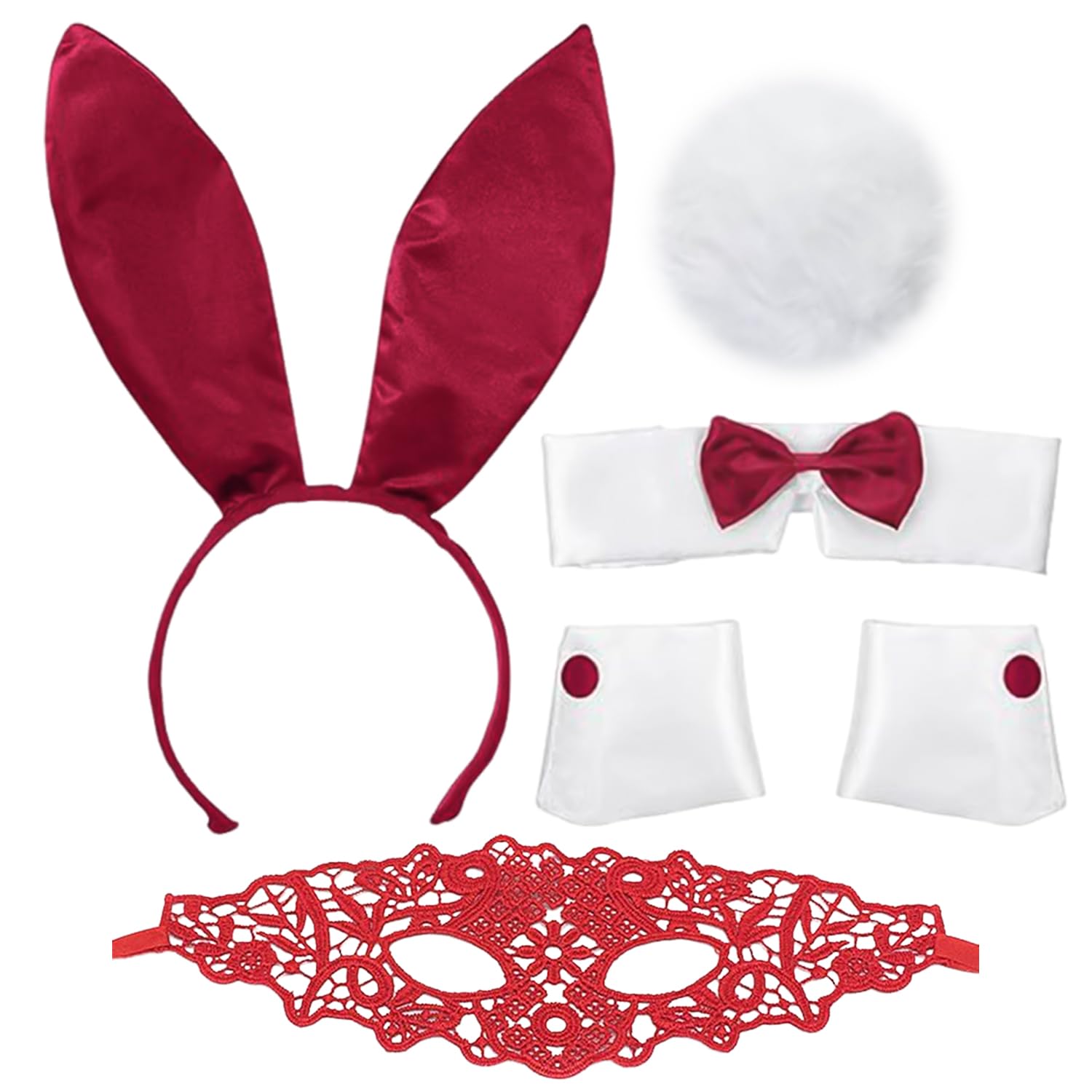 SATINIOR Set d'Accessoire de Lapin pour Femmes Bandeau d'Oreille de Lapin Collier Noeud Papillon Manchettes Queue de Lapin pour Costume Noël Halloween (Rose SATINIOR Set d'Accessoire de Lapin pour Femmes Bandeau d'Oreille de Lapin Collier Noeud Papillon Manchettes Queue de Lapin pour Costume Noël Halloween (Rose