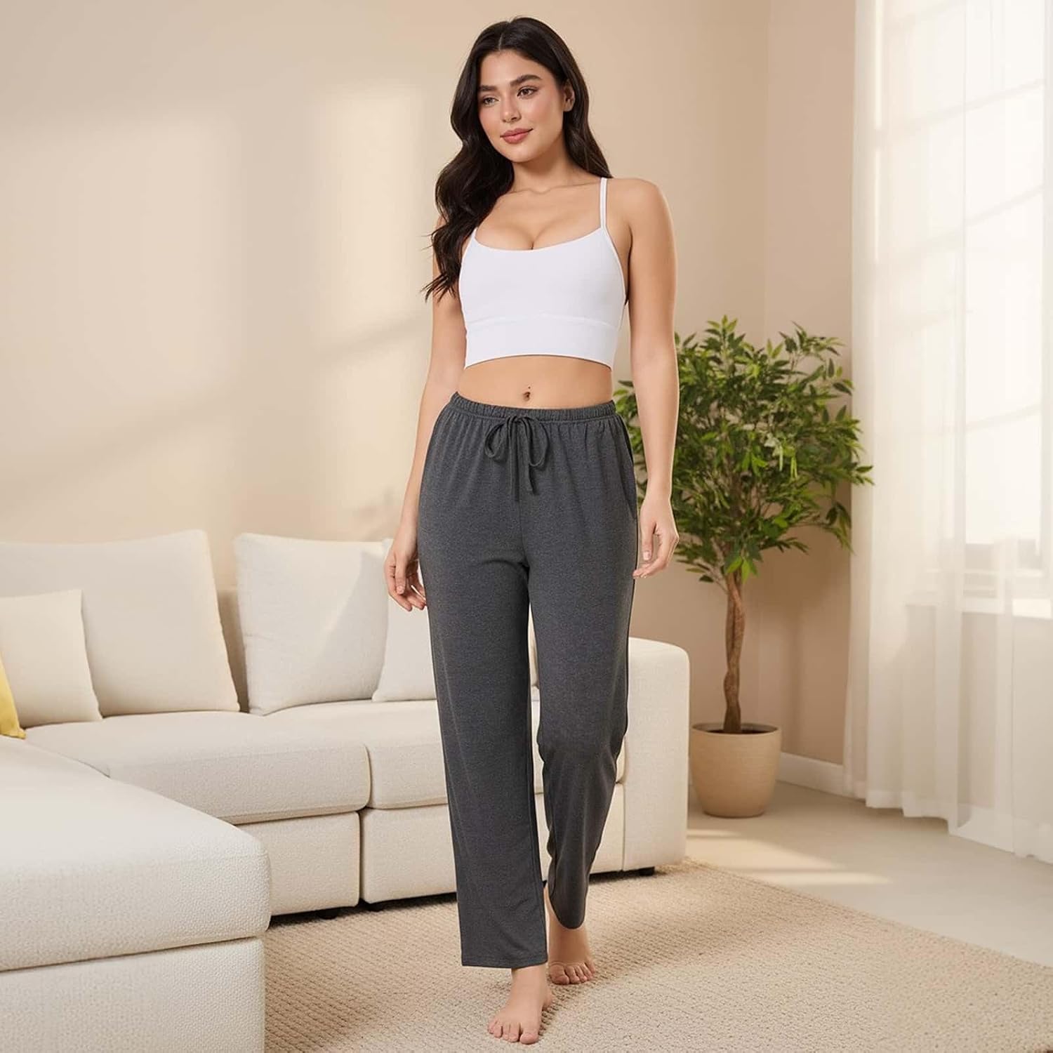 Petite Viscose from Bamboo Pajama Pants for Women Cooling Lounge Pants with Pockets Short Inseam Sleep Bottoms - Image 3