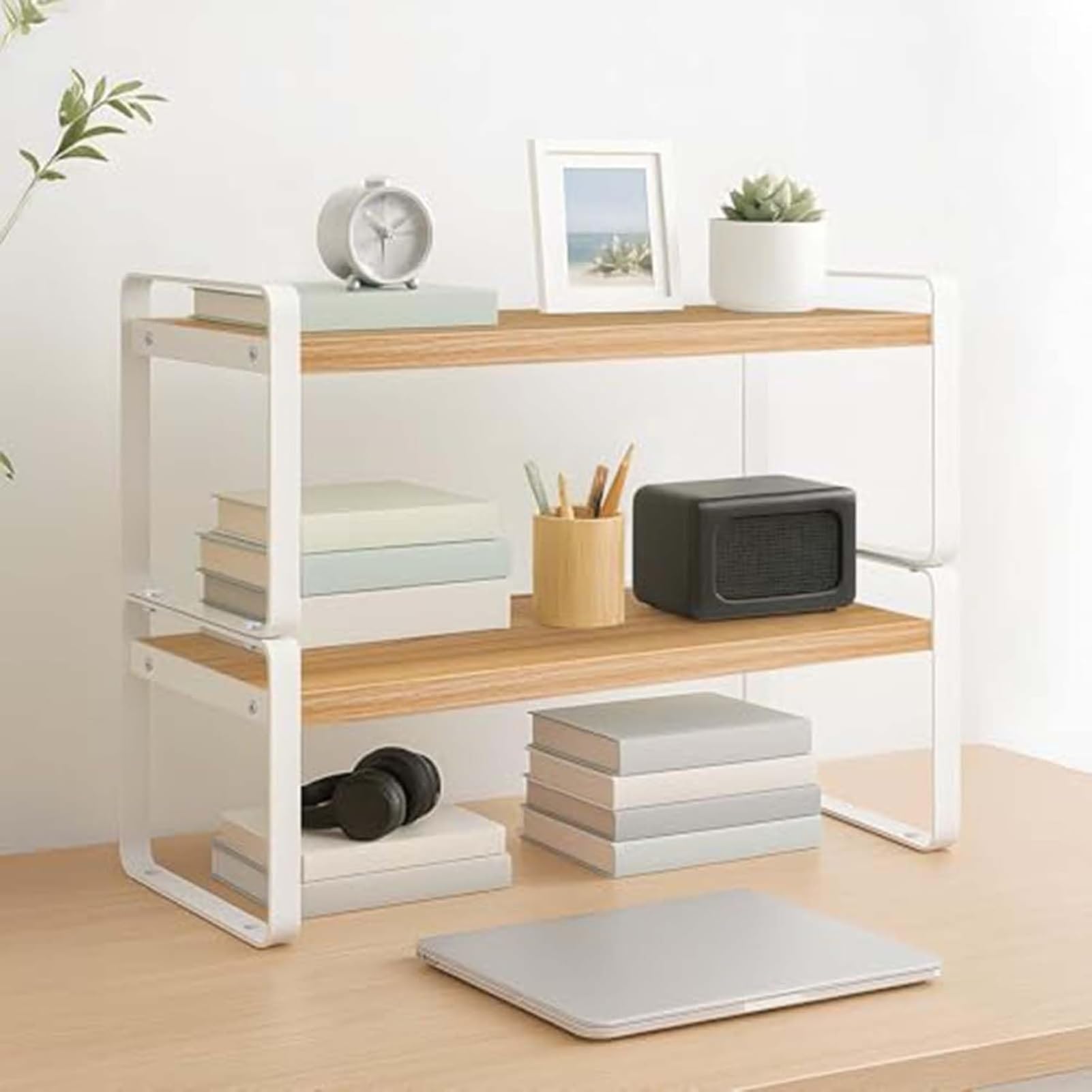 Libreria Da Appoggio In Legno - Scaffale Organizer Da Scrivania Per Ufficio, Libreria Multiuso Per Piccoli Spazi, Supporto Da Tavolo, Scaffale Portaoggetti Per Ufficio