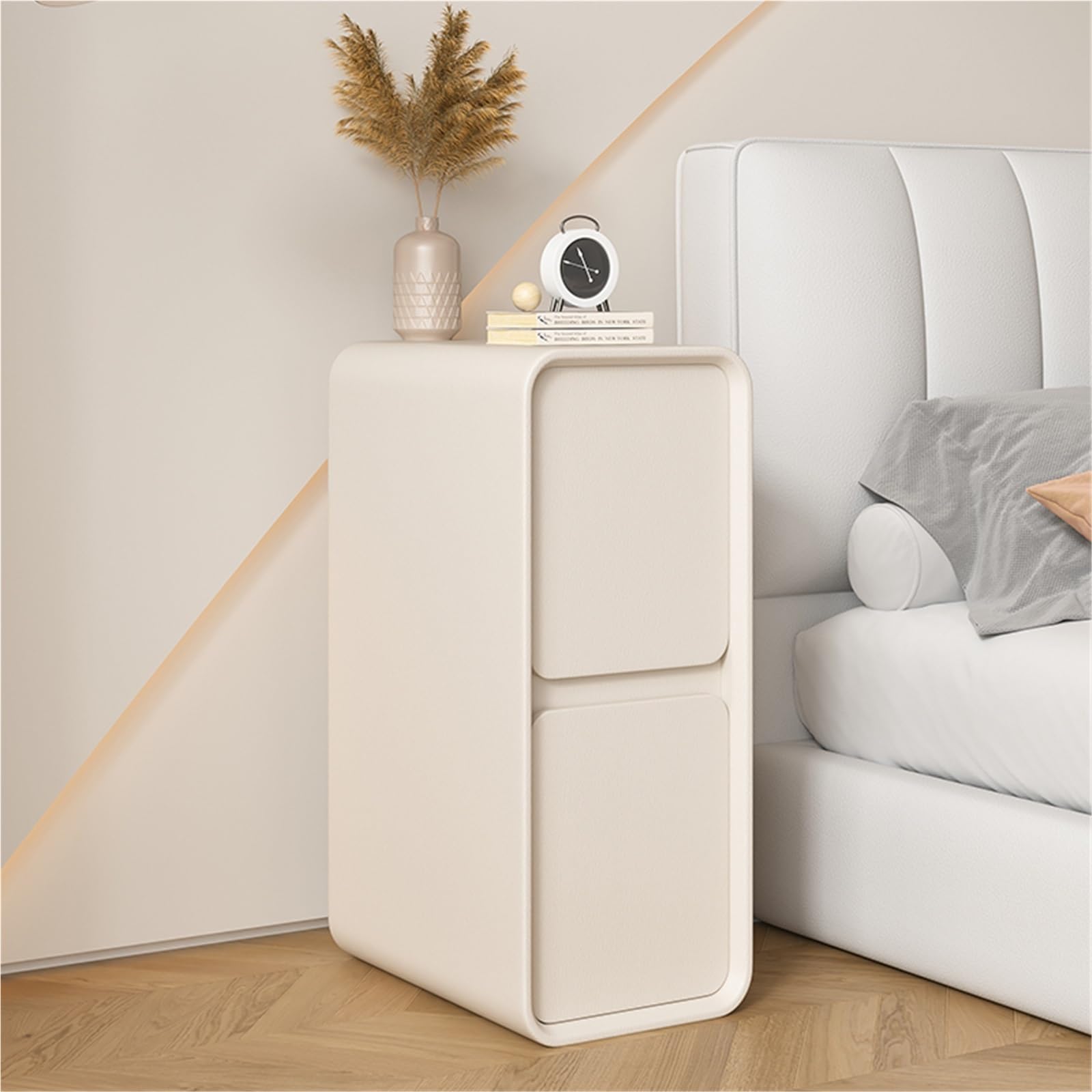 Narrow Nightstand Bedside Table with 2 Drawers and Leather Surface Modern Slim Night Stand Storage Accent Table for Apartment Small Space,Ideal for Home