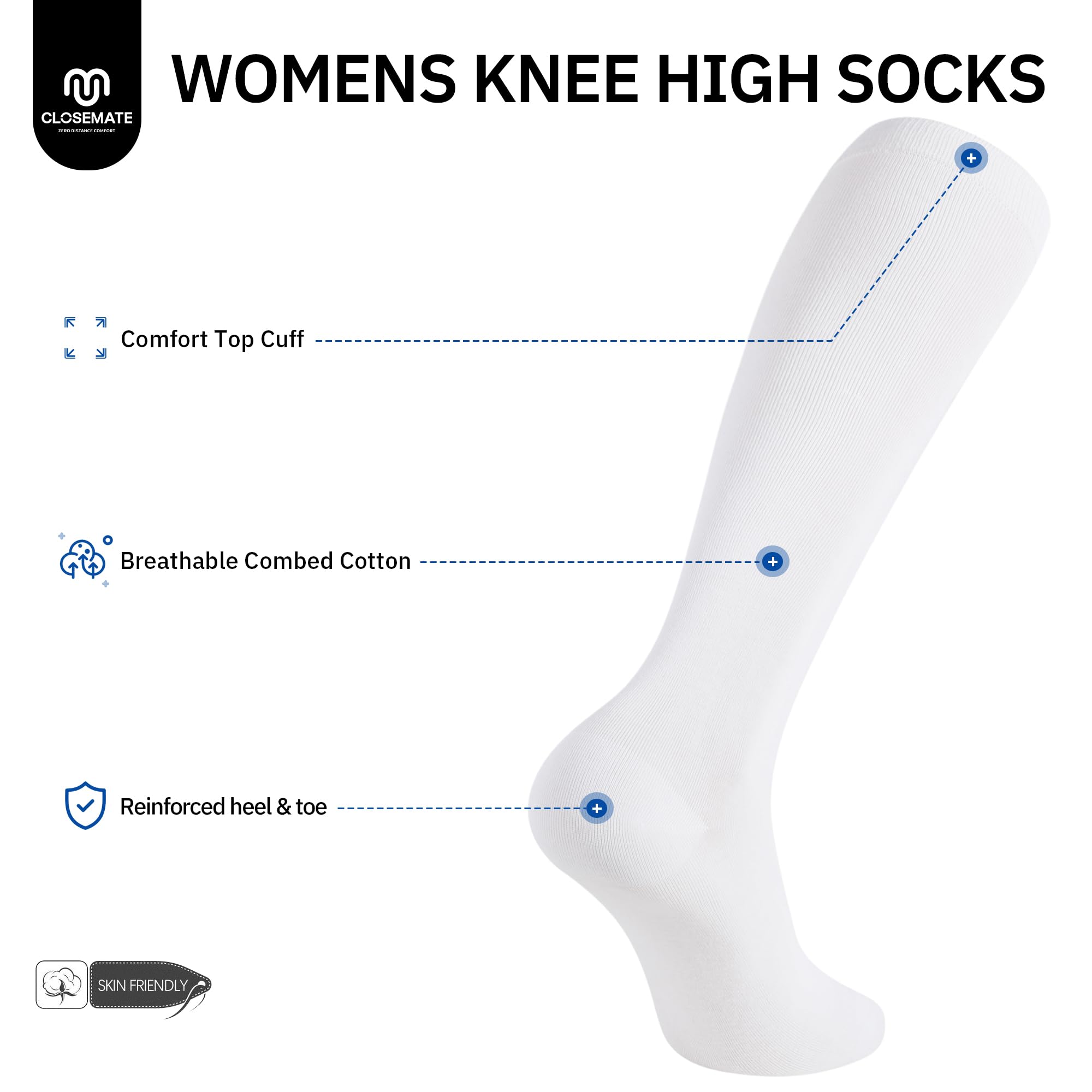 CLOSEMATE Calze al Ginocchio Donna 3 Paia Calzini Cotone Calzettoni Lunghi Lunghe Elastiche