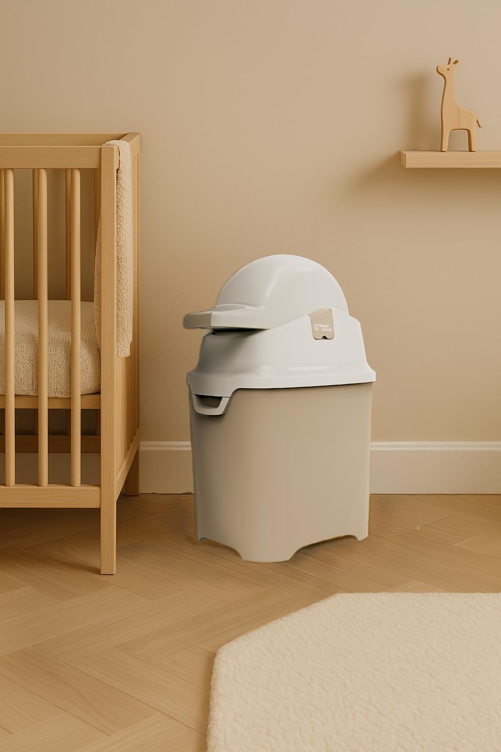 DIAPER CHAMP One - Cubo resistente al olor para pañales, sin cartuchos, con bolsas normales, para aprox. 30 pañales, beige y blanco