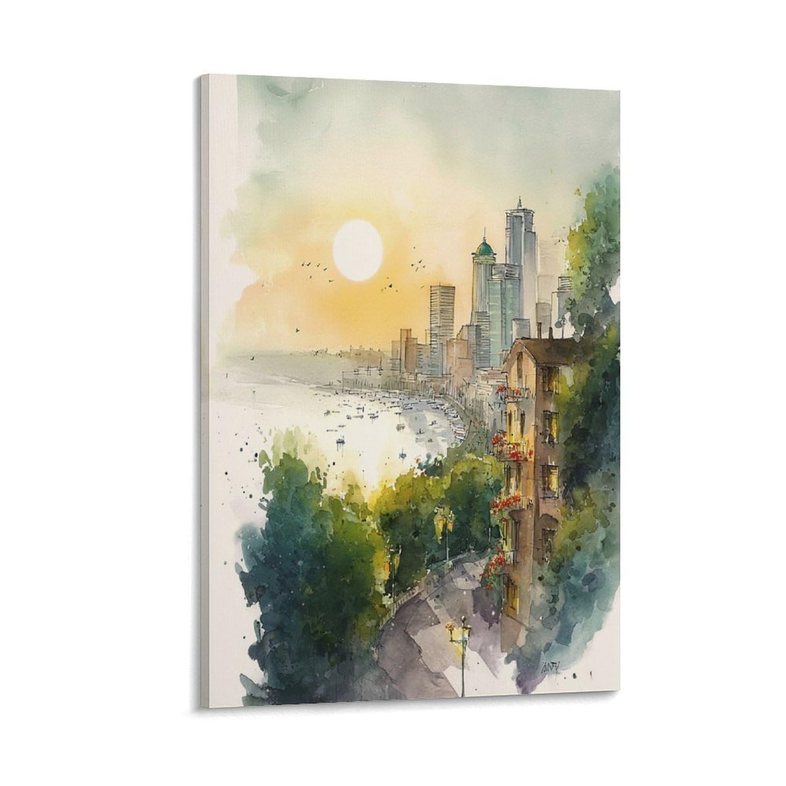 LCYNNH Seattle Watercolor Print Washington 20x30inch(50x75cm) Vintage Travel Poster Watercolor Canvas Art