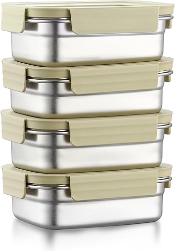 Miniatura 10 de BEFOY 4 recipientes de almacenamiento de alimentos de acero inoxidable con tapas, lonchera Bento a prueba de fugas y hermética para cocina,