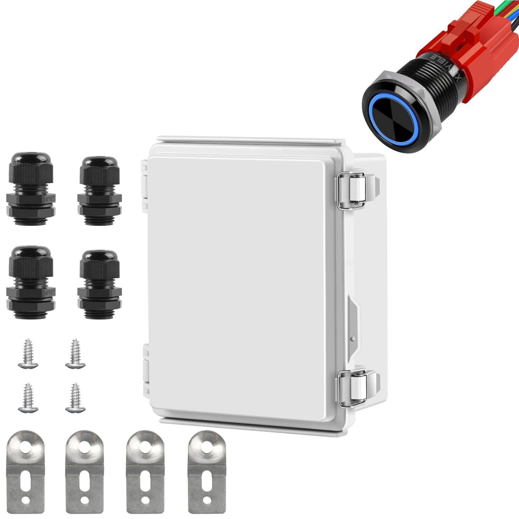 Boîtier étanche verrouillable à bouton-poussoir LED bleue pour dérivation 12V
