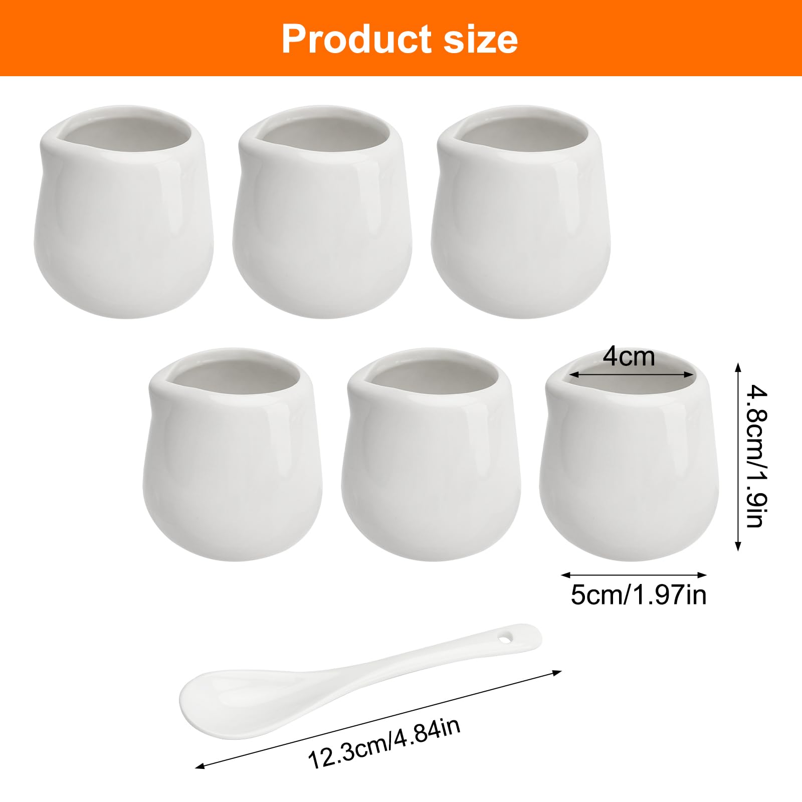 APOMOONS 6 Stück Milchkännchen Klein, Milchkännchen Porzellan mit Keramiklöffel, Sauciere Porzellan für Milch Kaffee Sirup Soßen (50ml, Weiß)