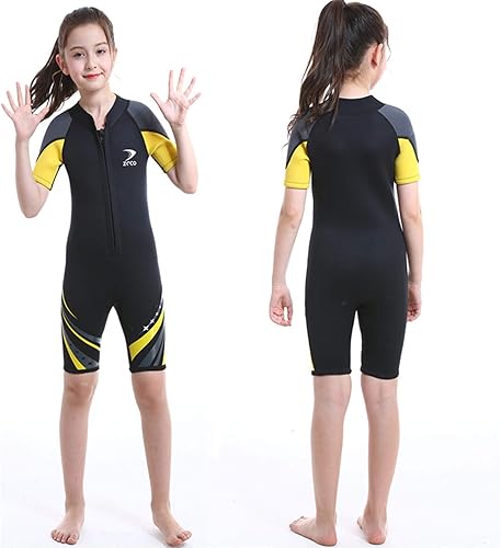 Miniatura 4 de Trajes de neopreno cortos para niños de 0.098 pulgadas (0.098 in), manga corta, traje de neopreno corto de una pieza para niños y niñas, para buceo,
