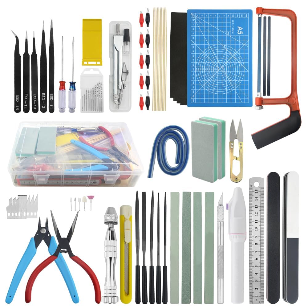 Lot de 80 Outils de Base pour modélisme Gundam avec boîte en Plastique pour Assemblage de Voiture, Loisirs créatifs, modélisme, réparation et Fixation
