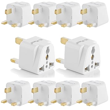 Hi-PLASST India to UK Plug Adapter Type G Converter (Pack of 10) for London, UAE, Singapore Universal Travel Adapter, UK Adapter for Indian Pins for Phone Chargers, Laptop, Camera (UK 3Pin Plug-10pcs)