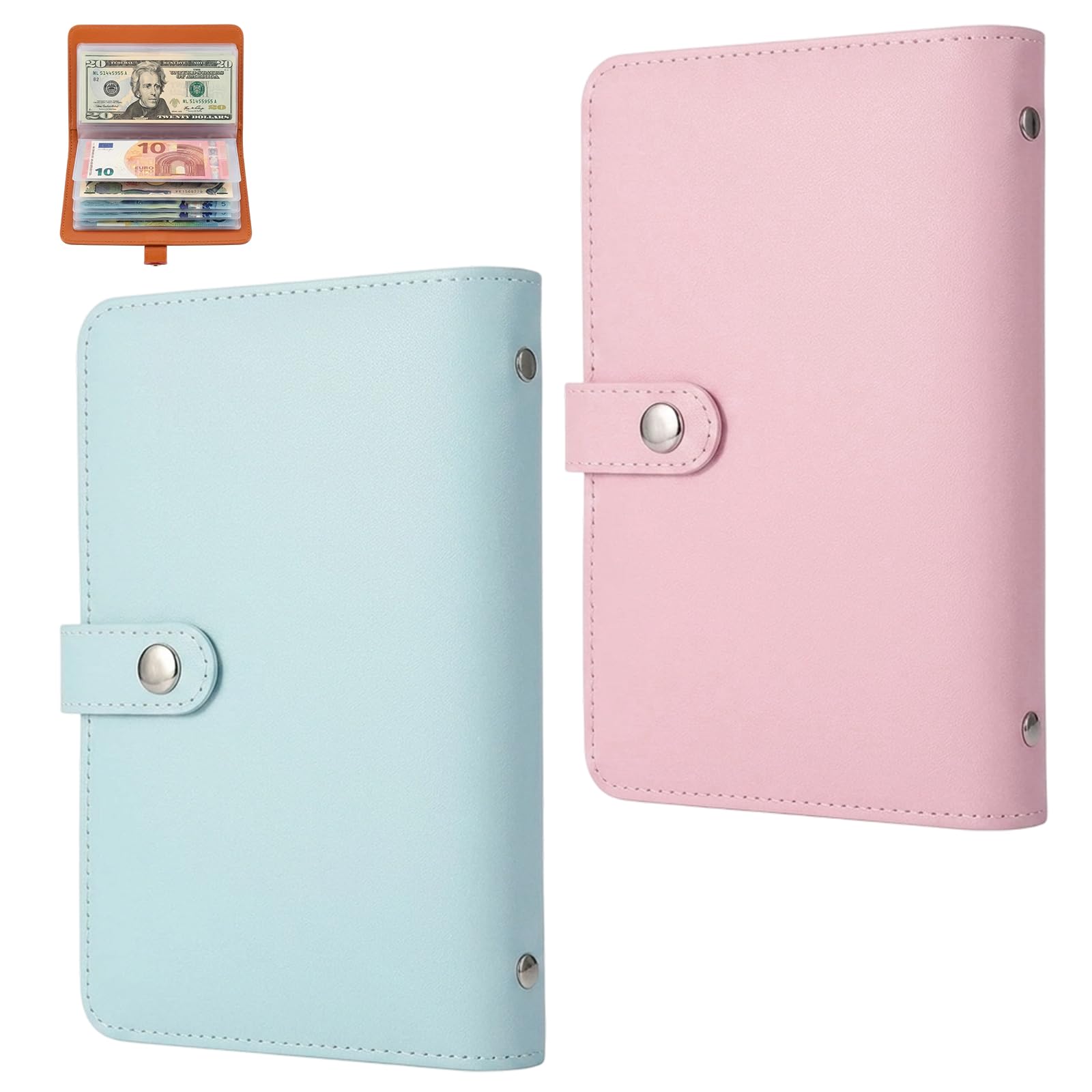 2-Pack Money Saving Wallet, Budget Binder and Savings Challenge Book, Money Wallets for Cash UK, Structured Cash Management System for Couples and Young Adults, Blue and Pink