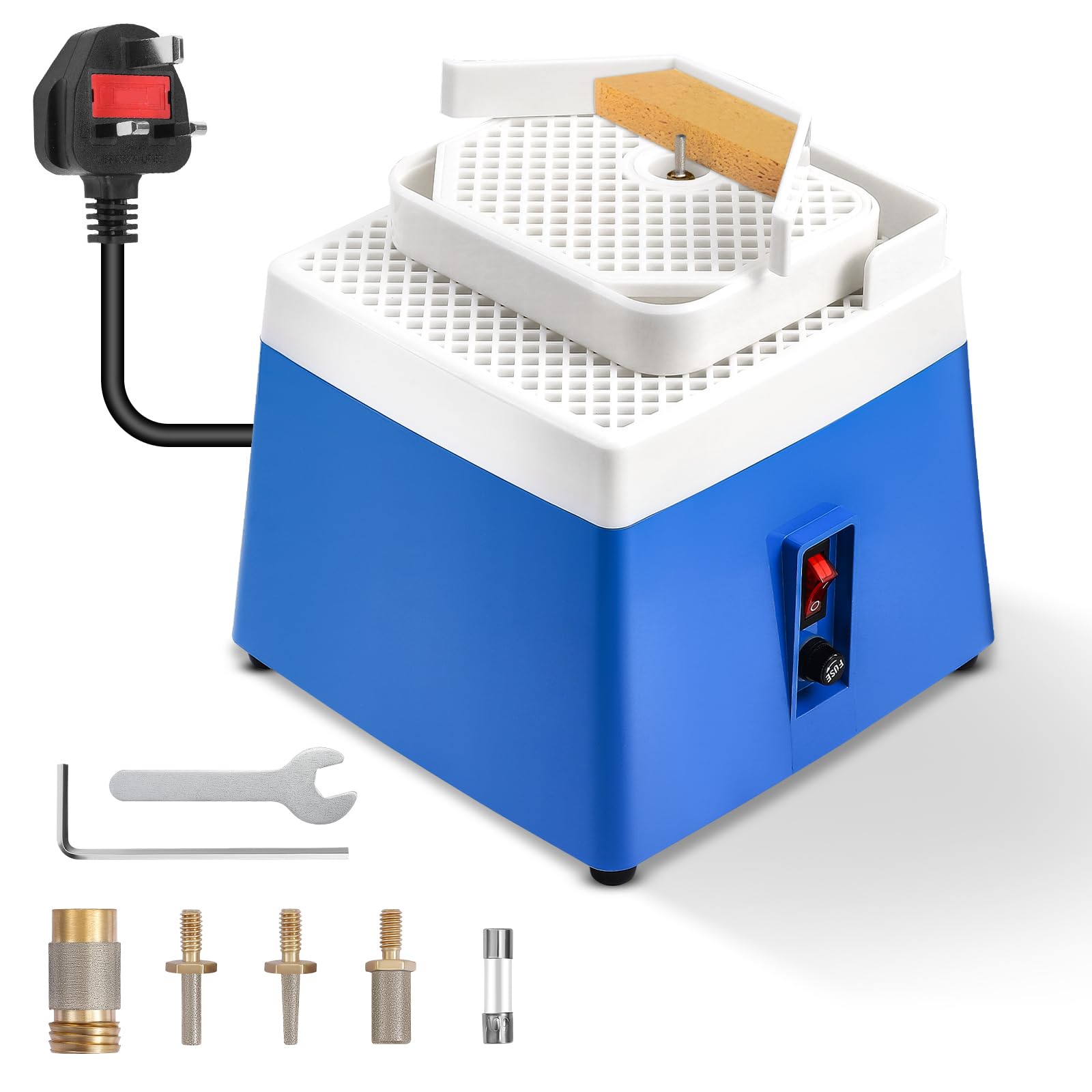 Double Layer Stained Glass Grinder Machine, 65W Portable Glass Grinding Tool Kit with 4 Grinder Bits (5/8",1/4" & 1/8"), 4200 RPM Glass Grinding Tool for Stained Glass DIY, Ceramics Crafts, UK Plug