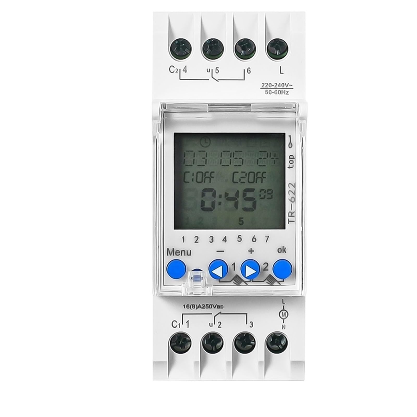 1PCS Din Rail Week Programmable Digital LCD Timer Switch 220V 7Days 24h Time Adjustment And Countdown Time Relay(1 Channel-220V)