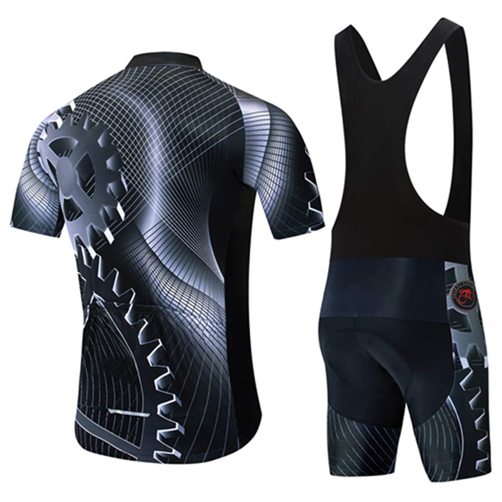 Shenshan Men's Summer Short Sleeve Cycling Set MTB Bike Clothing Bicycle Jerseys Bib Shorts Suit Gear Grey 4XL