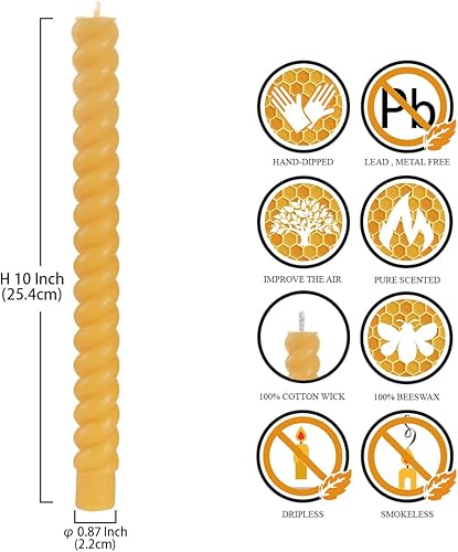 Miniatura 2 de DEYBBY Velas virales naturales de cera de abeja, sin goteo y sin humo, 10 pulgadas, juego de 2 velas altas de cera de abeja torcidas para decoración
