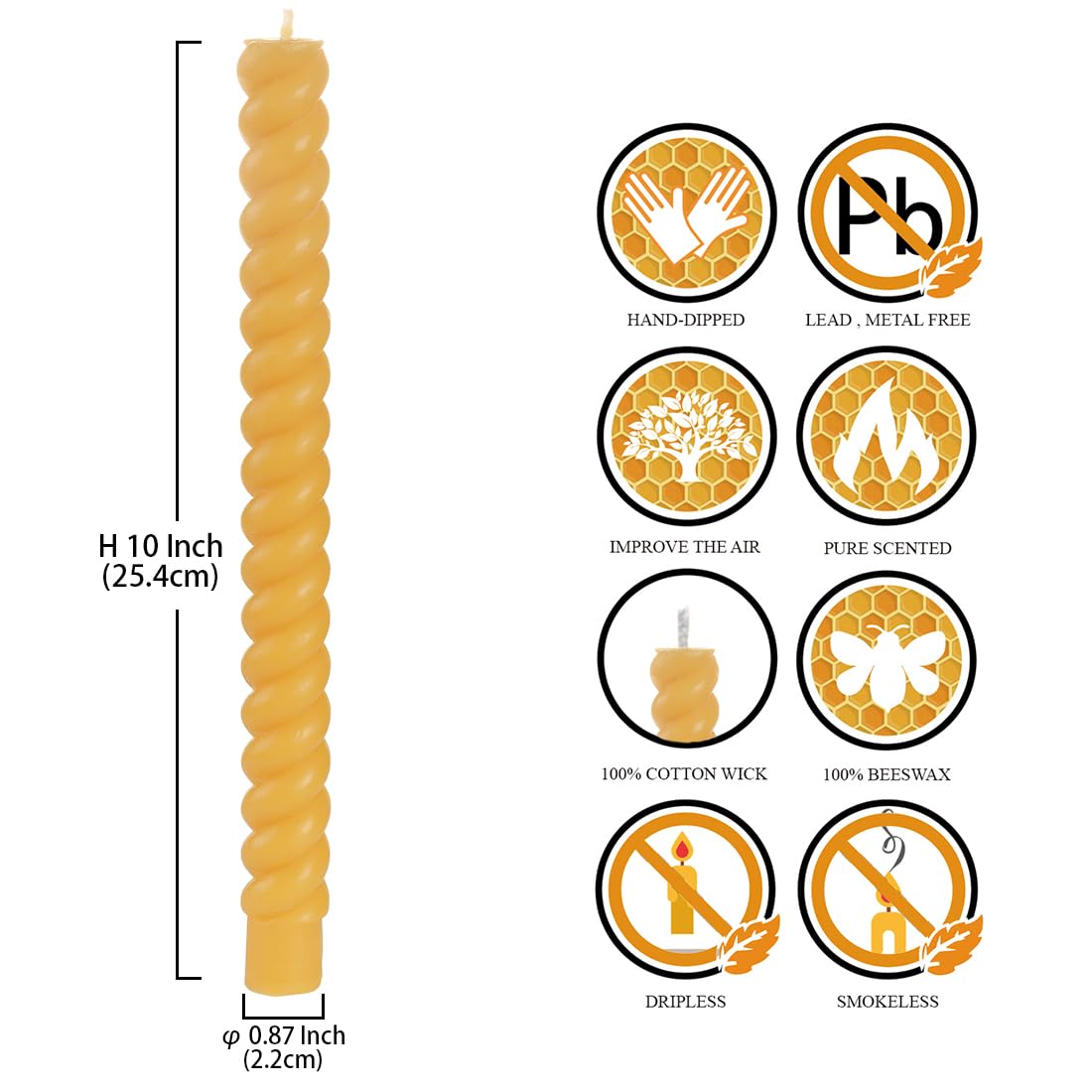 DEYBBY Candele in cera d'api virale naturale, antigoccia e senza fumo, 25,4 cm, in pura cera d'api, set di 4 candele alte brucianti per decorazioni domestiche e regalo in qualsiasi occasione