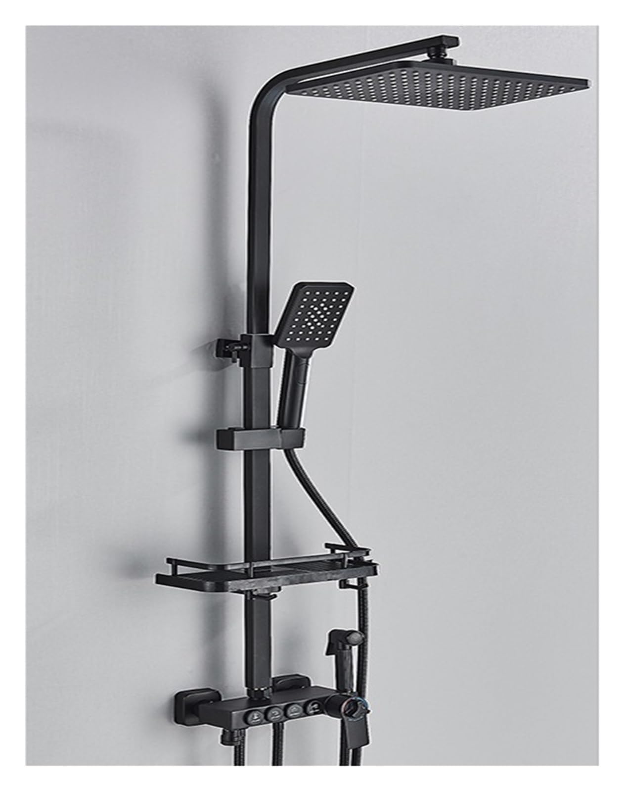 Ensemble de douche pluie luxe design noir mat avec robinet thermostatique et affichage LED connecté