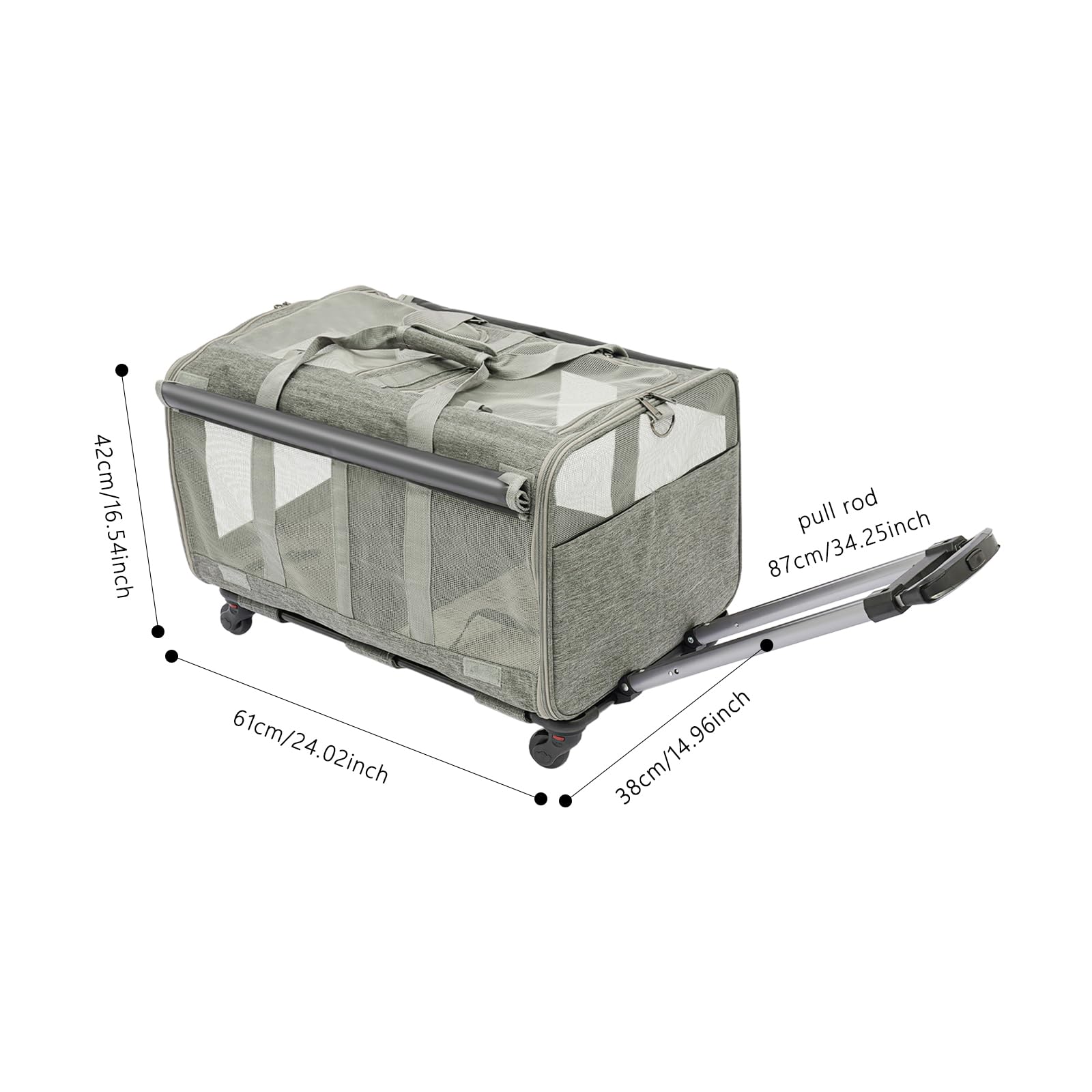 Transporttasche für Katze mit Rollen, Transportbox für 2 Katzen Faltbarer Katzentransportbox bis 17.5 kg, Haustier-Reisetasche mit Schultergurt für Spaziergänge/Camping