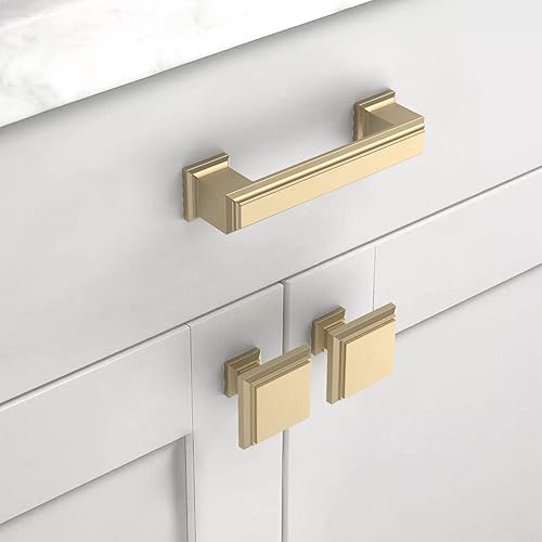 Miniatura 2 de Asidrama Paquete de 10 manijas de gabinete de cocina de latón cepillado de 3 pulgadas (2.992 in), tiradores dorados de gabinete de cocina,