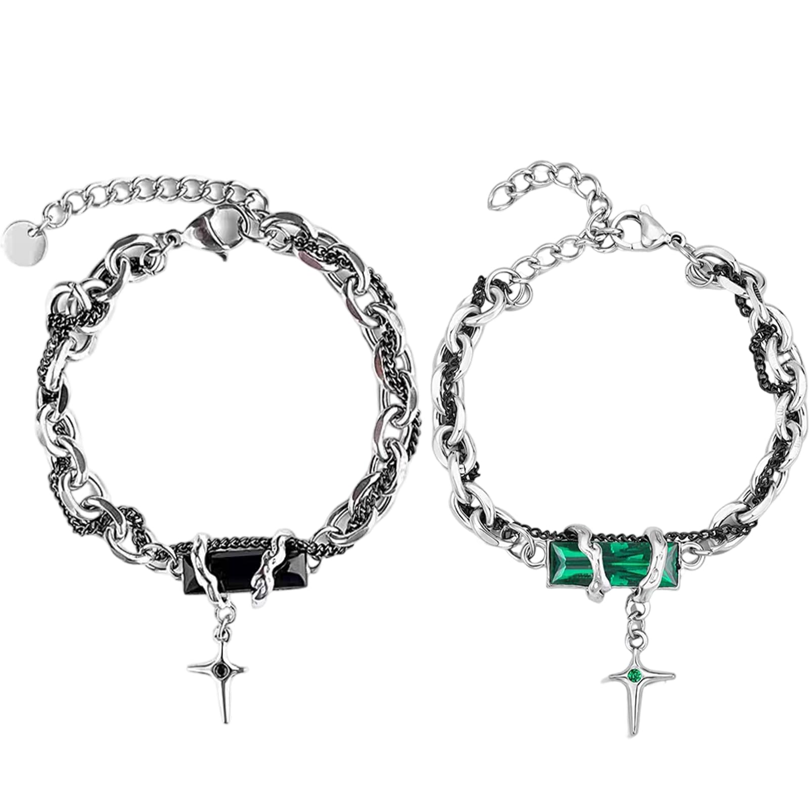 XFSAFDM 2pcs Gothic Double-Linked Chain Bracelet for Men, Black