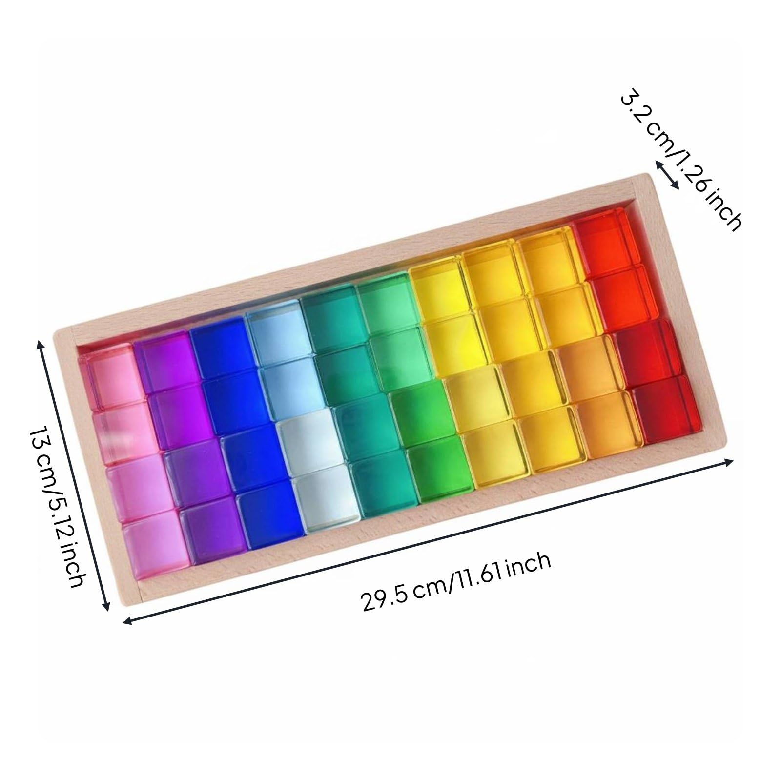 Blocchi da Costruzione per Bambini Blocchi Educativi Set Mattoncini Giocattolo Pezzi Trasparenti in Acrilico Arcobaleno con Scatola in Legno Adatti a, Arcobaleno Combinazione 6