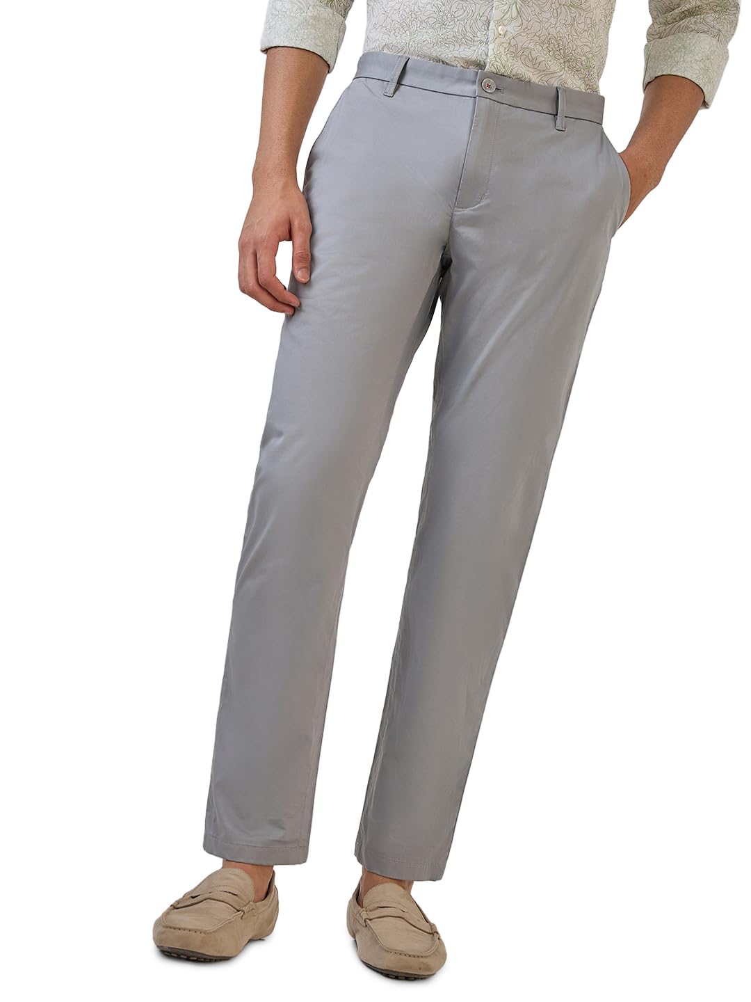 raymond Men Slim Fit Solid Pattern Cotton Blend Flat Front Casual Chinos-picture-55