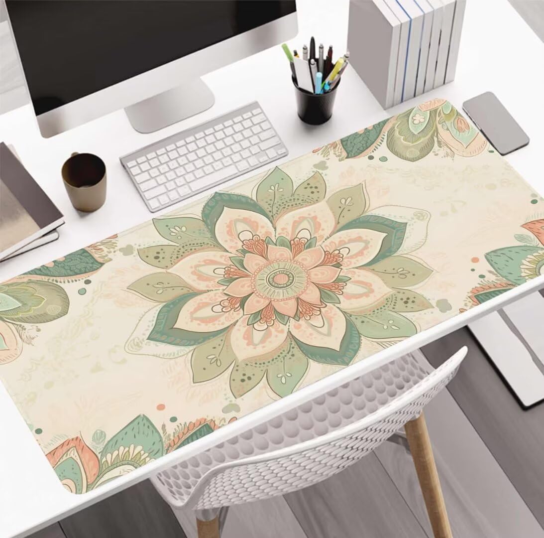 Podkładka pod mysz z mandalą, 90 x 60 x 0,4 cm, duża gamingowa podkładka pod mysz, rozszerzona podkładka ochronna na biurko, matowa, antypoślizgowa podstawa, duża podkładka pod mysz, podkładka pod