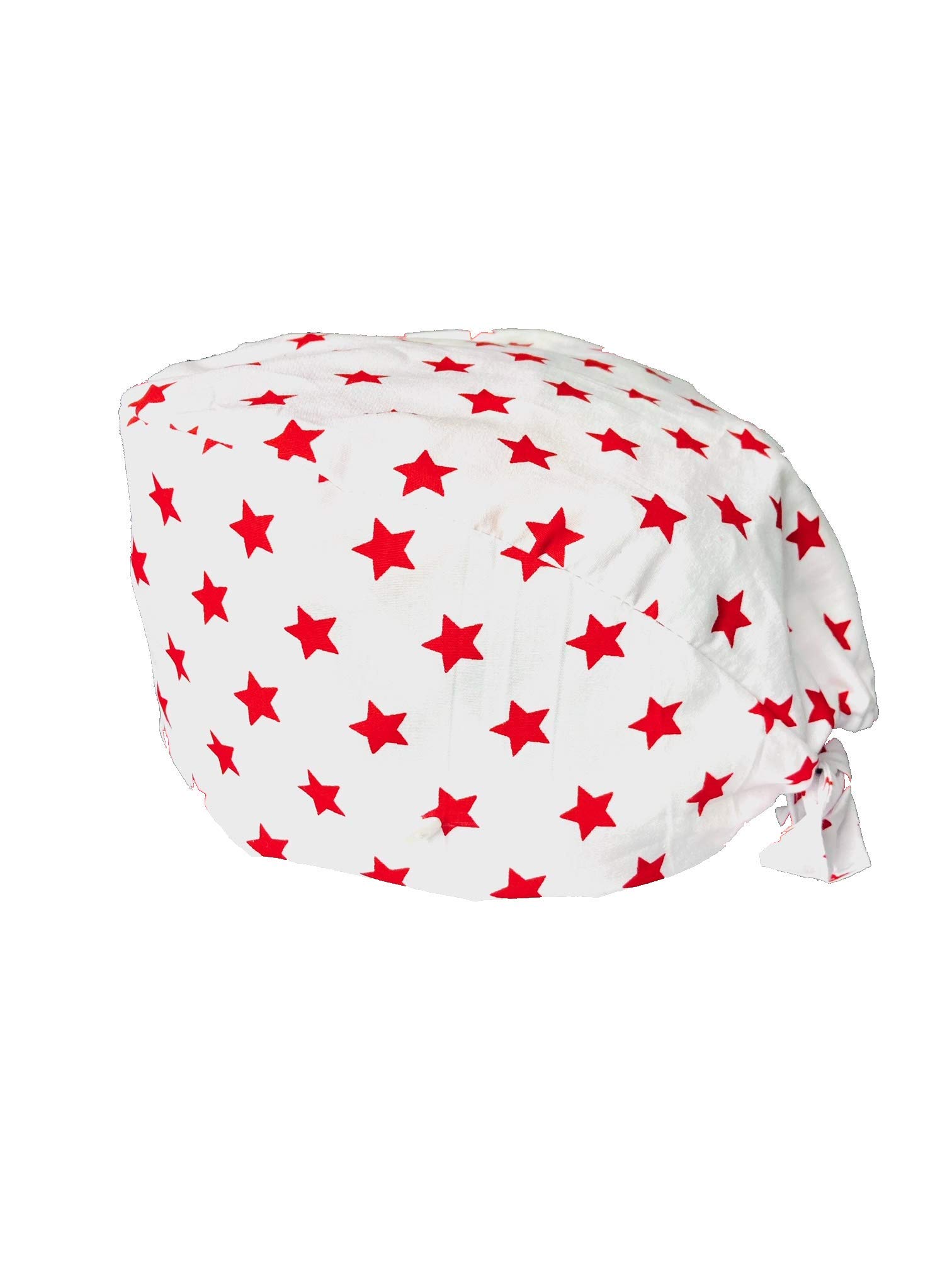 Scrub Surgical Cap with Buttons, White with Stars, Unisex Adjustable Medical Hat, Cotton, Nurse Cap, Washable, Durable