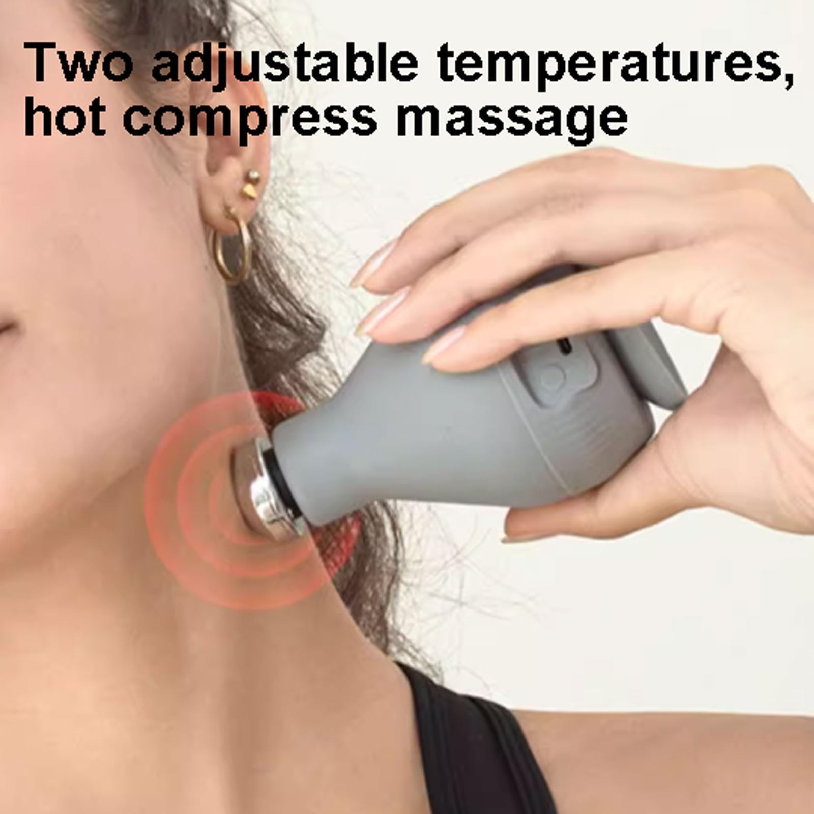Portátil Pistola de masaje de plástico con 5 cabezales de masaje, masajeador de mano recargable con calor, masajeador de percusión de cuerpo completo poderoso(Pale Red)