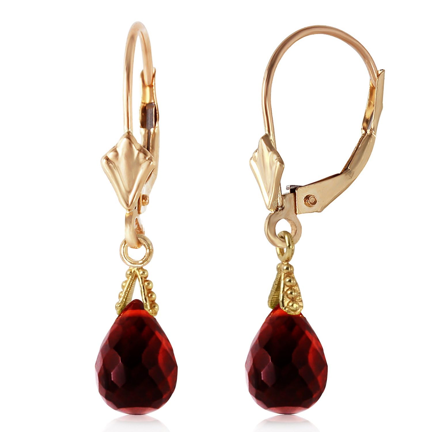 4 5 Carat 14k Solid Gold Leverback Earrings Briolette Garnet