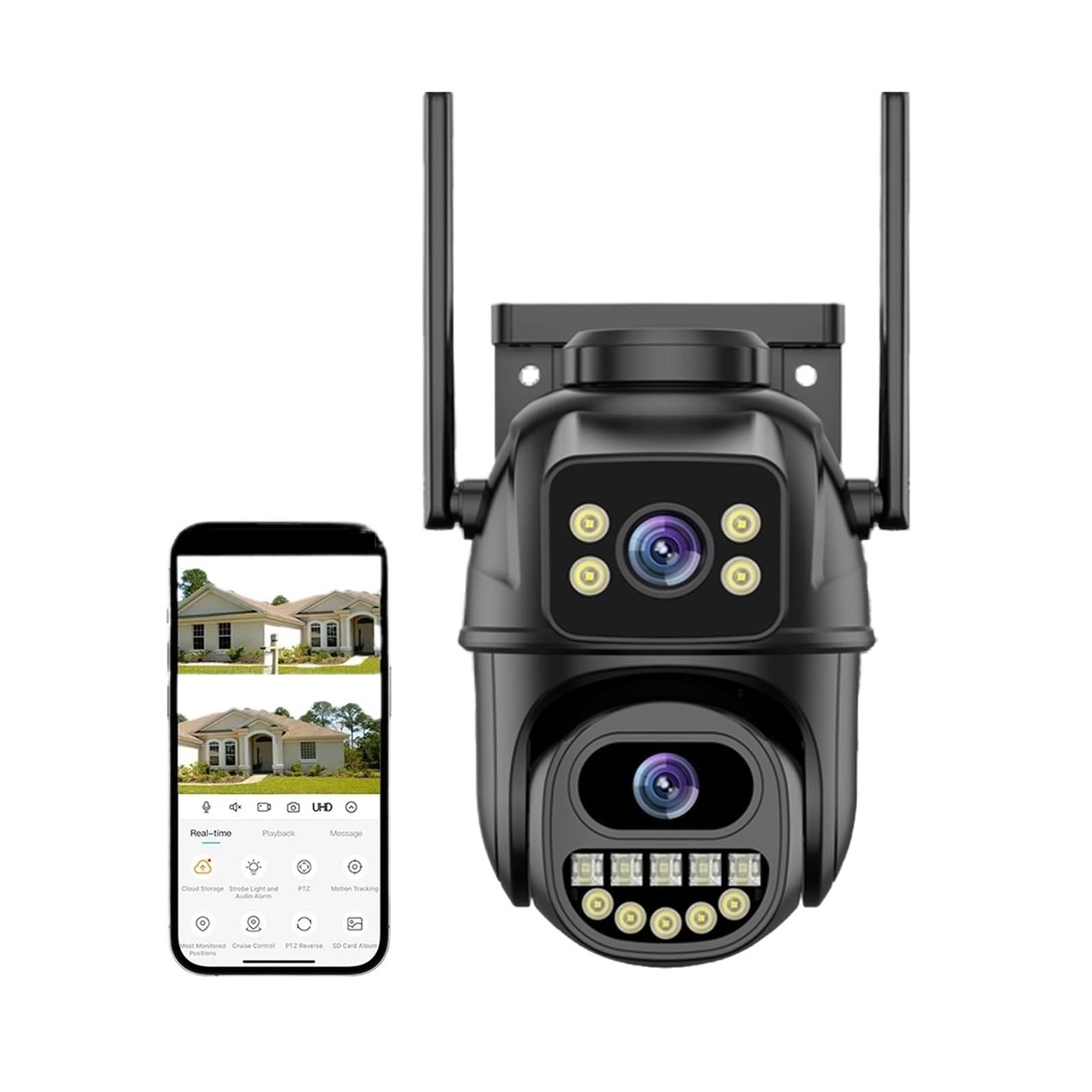 Caméra de sécurité, Caméra extérieure sans Fil PTZ 4K 8MP, Double Objectif, Audio bidirectionnel, détection Humaine, Vision Nocturne Couleur, IP66, sécurité(4MP Camera No Card)