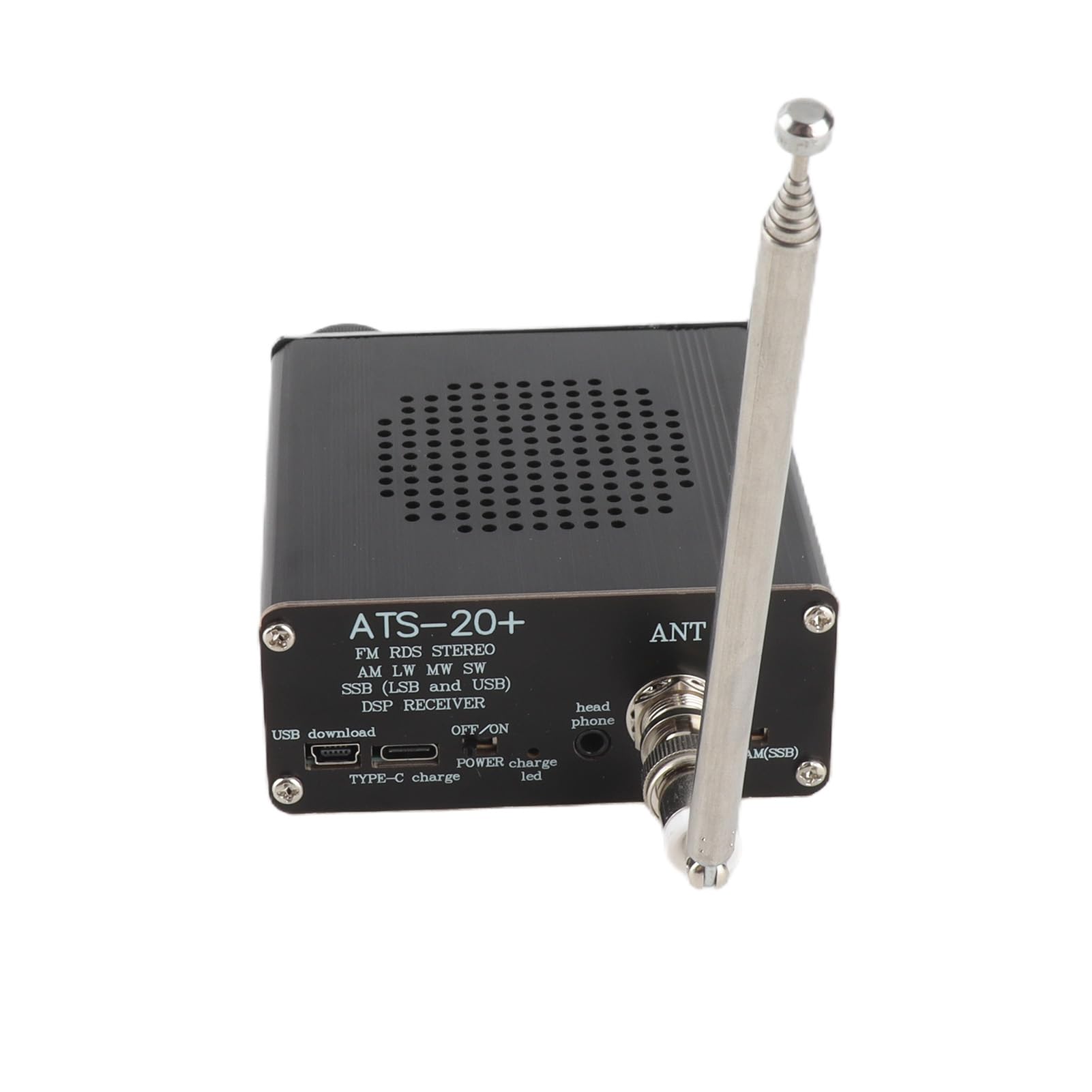 Receptor de Radio de Corta de Todas Las Bandas, ATS 20+ FM Am LW SW SSB Receptor Digital Portátil de Banda Mundial, Batería Integrada, Antena de Altavoz, Pantalla de 0,96