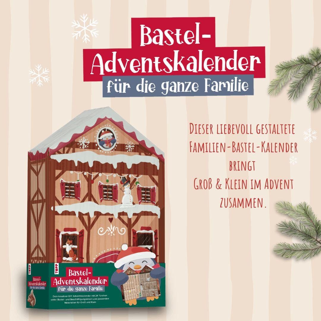 Bastel-Adventskalender für die ganze Familie - Dein kreativer DIY-Adventskalender mit 24 Türchen voller Bastel- und Beschäftigungsideen. Material für 24 Projekten. Mit Anleitungsbuch und Vorlagen
