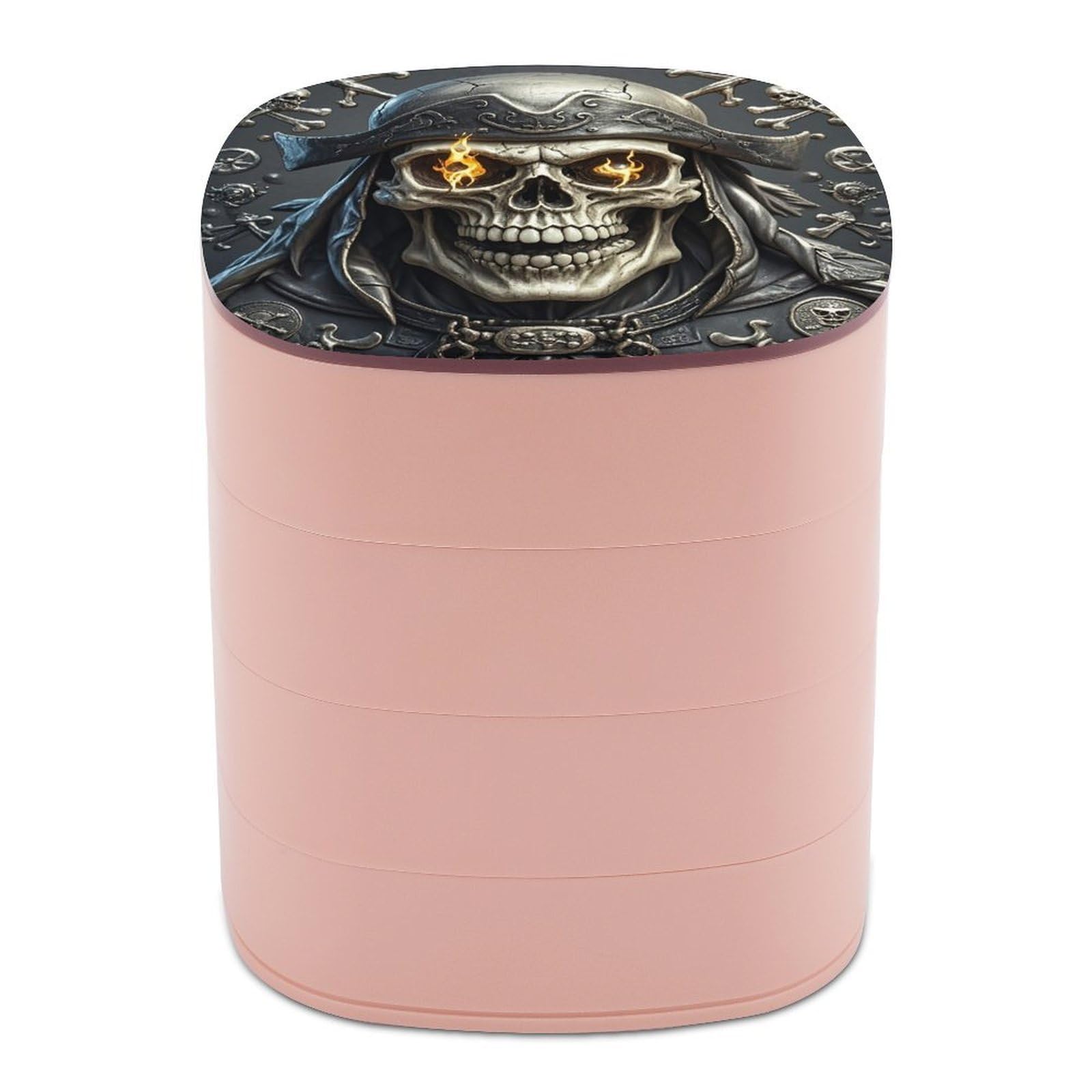 VstaDank Pirate Skull Jewelry Box with Mirror 4-Layer Rotating Jewelry Tray Case Portable Jewelry Case Trinket Boxes Trinket Cases Travel Jewelry Organizer Earrings Storage Box