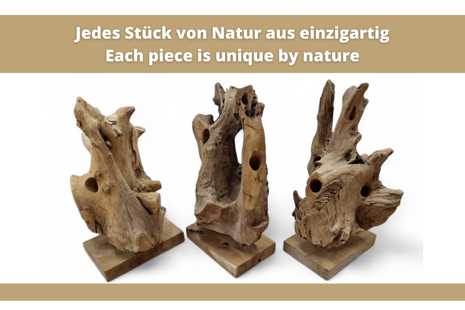 Kinaree Wurzelholz Flaschenständer M/XL/XXL - Wein Flaschenhalter aus Teak Holz - Rustikale Dekoration in modernem Design (M)