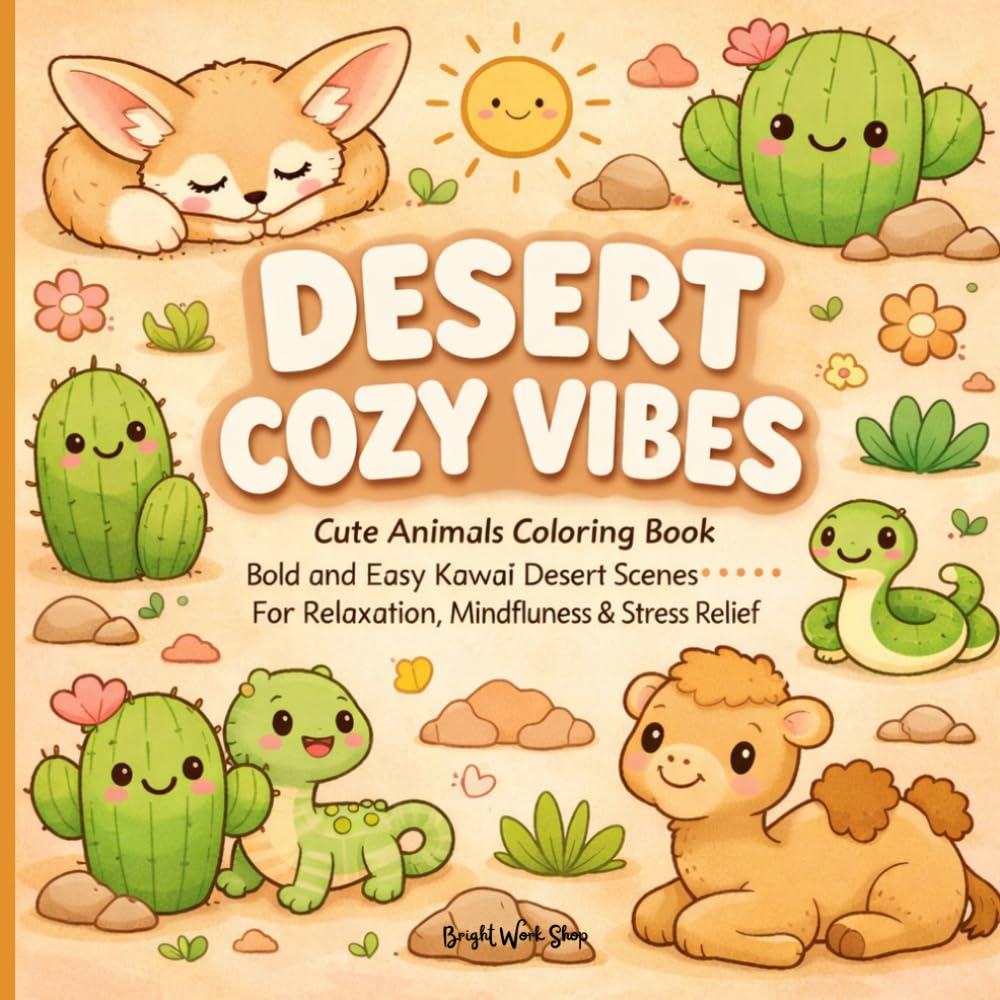 Desert Cozy Vibes: Cute Animals Coloring Book Bold and Easy Kawaii Desert Scenes for Relaxation, Mindfulness & Stress Relief
