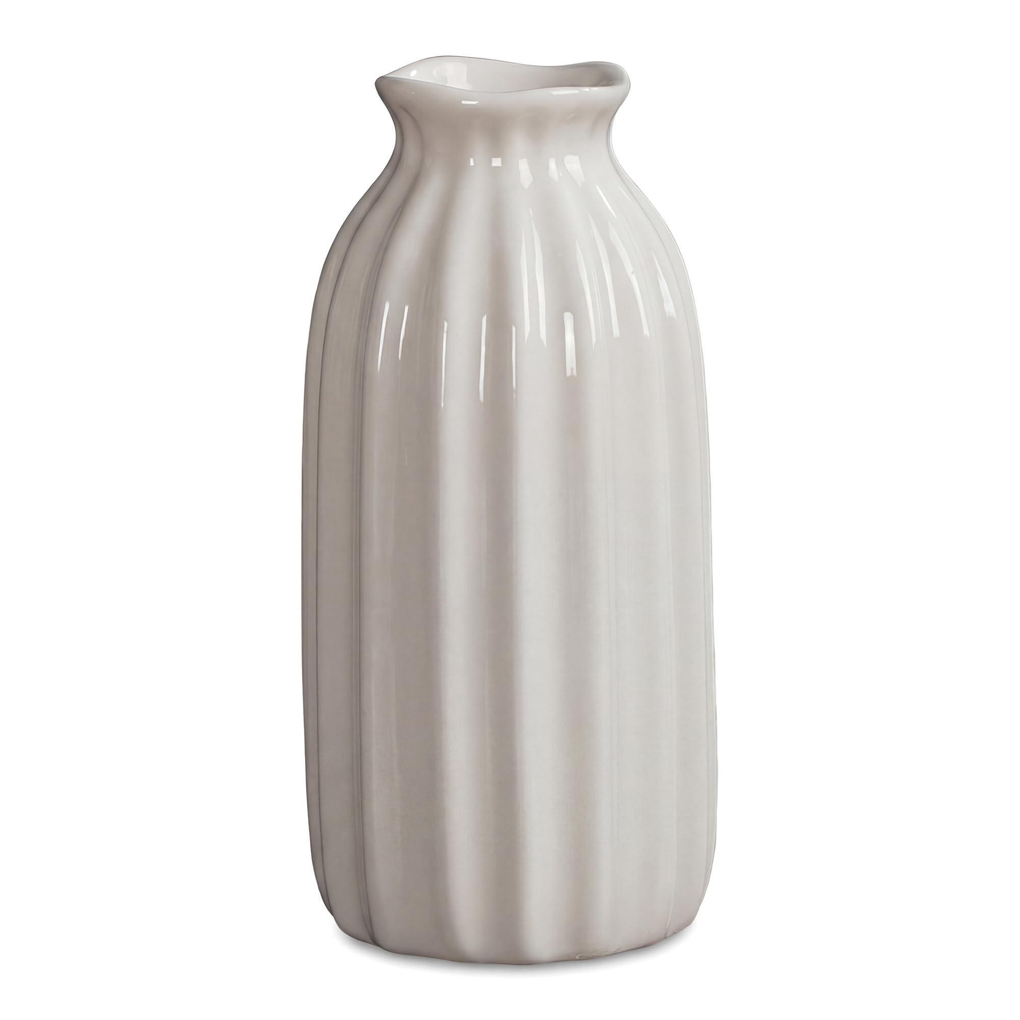HMETOL Ceramic Matte Ribbed Decorative Flower Vase for Desktop
