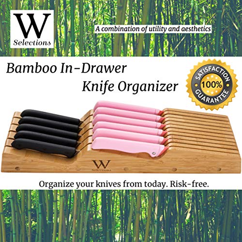 W Selections Bamboo Knife Drawer Organizer Block - Kitchen Storage Holder for Knives Organization - Saves Counter Drawer Space for Home Cooking Chef - Organic Moso Bamboo Tray of Premium Quality